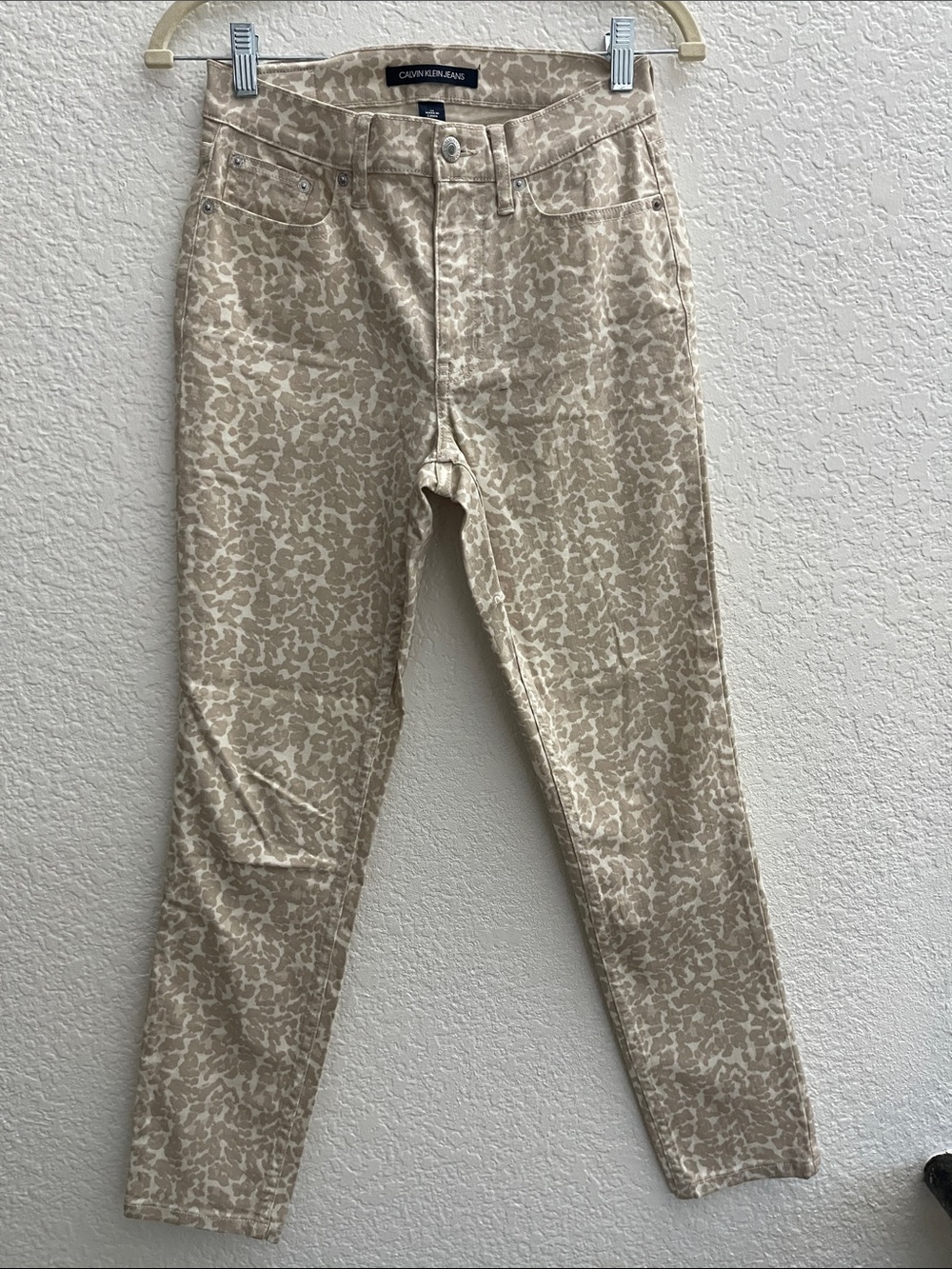 Calvin Klein Jeans Tan Animal-Print Slim Chinos
